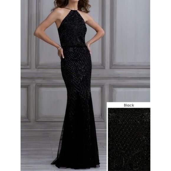 Adrianna Papell 40134 Beaded Blouson Bridesmaid Dress 14 NWT Black $350  (SAMPLE)